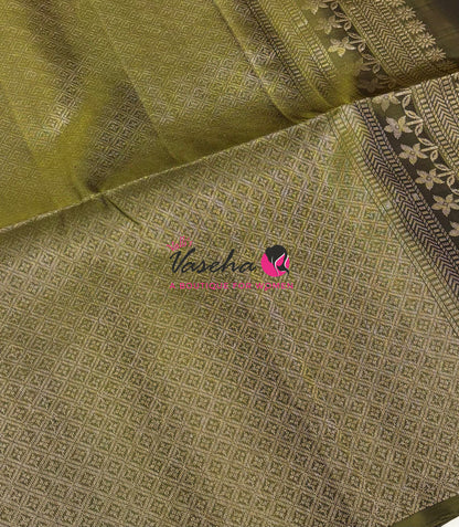 Pure Soft Silk Saree - Blue With Mahendi Green - VVPSS072