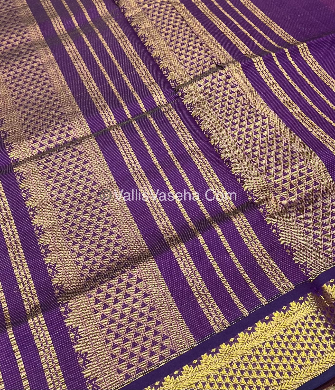 Semi Silk Cotton Saree -  Peachish With Purple Shade - VVSSC008