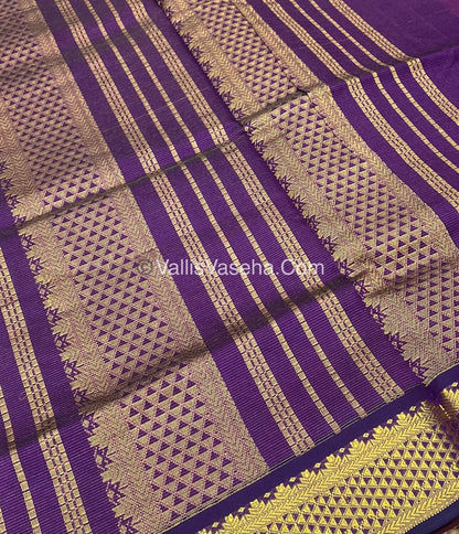 Semi Silk Cotton Saree -  Peachish With Purple Shade - VVSSC008