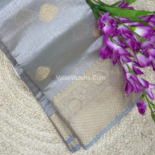 Semi Tussar Silk - Grand Pallu  - Grey Shade - VVSTS041