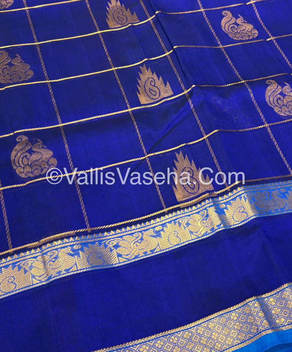 Pure Silk Cotton Saree - Blue with Blue- VVPSC012