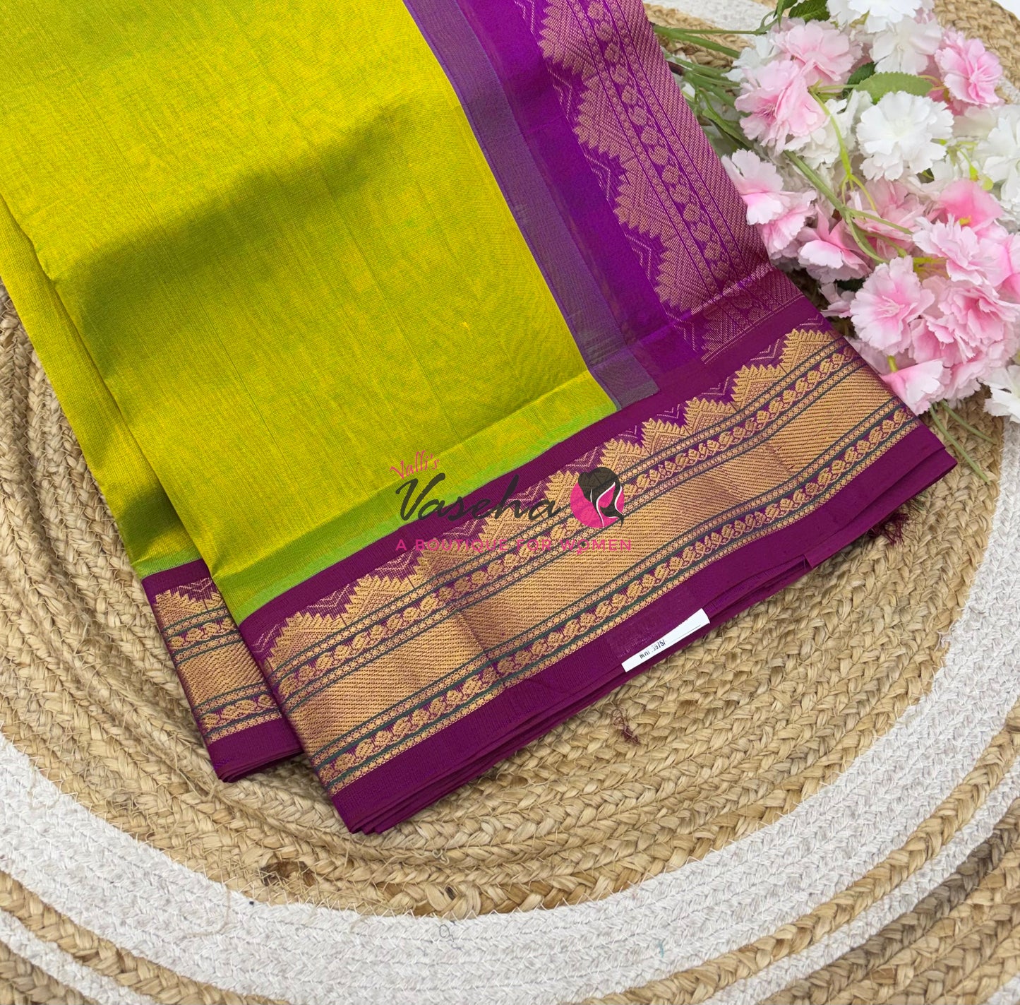 Pure Korvai Silk Cotton - Sneha Green with Purplish Pink Combo - VVKSC007