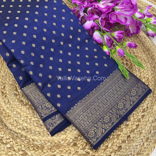 Semi Tussar Silk  - Navy Blue Shade  - VVSTS014