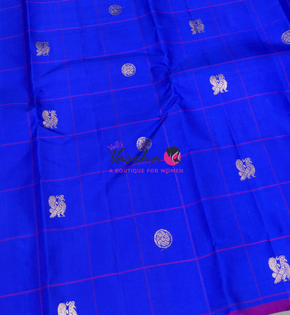 Pure Kanchipuram Silk Saree - Blue & Pink Combo - VVPS020