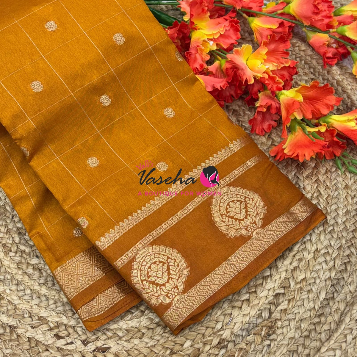 Semi Tussar Silk Saree | Orange Shade |VVSTS060
