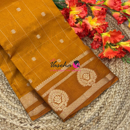 Semi Tussar Silk Saree | Orange Shade |VVSTS060