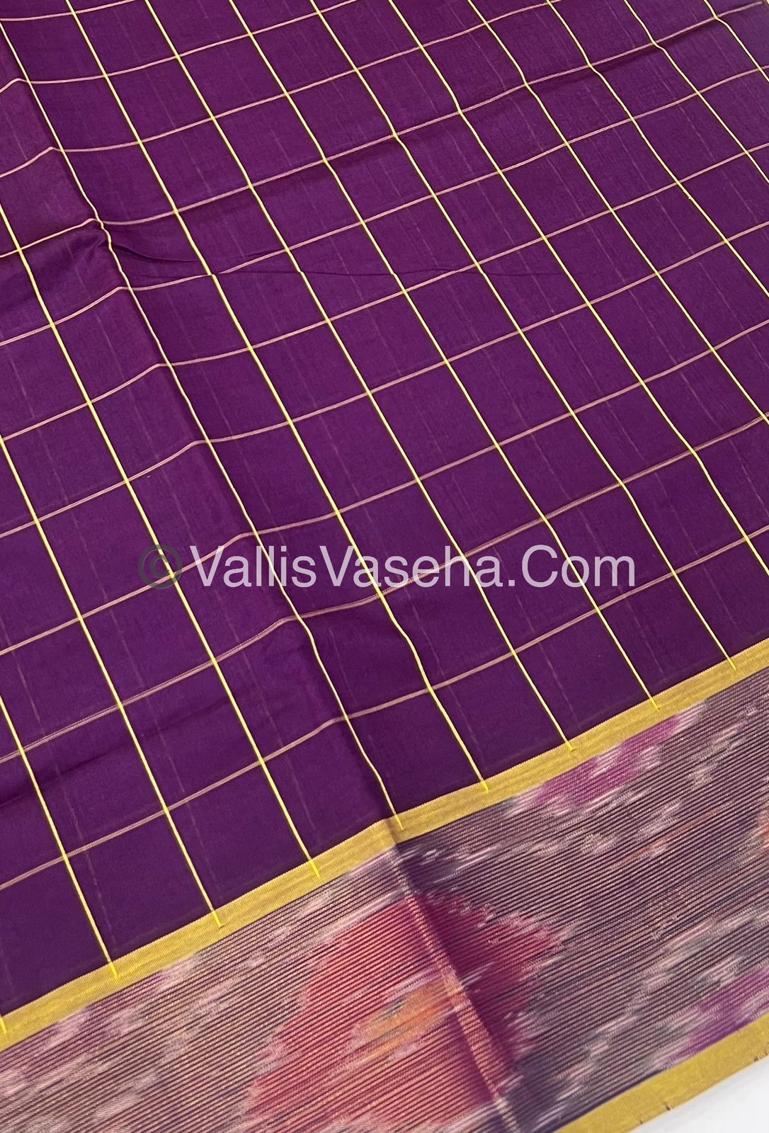 Semi Silk Cotton Saree -  Wine & Yellow- VVSSC001