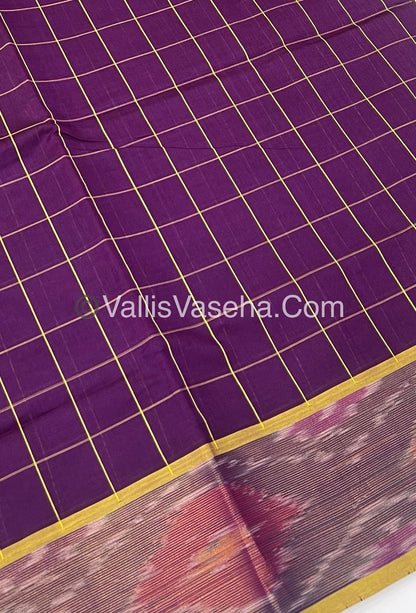 Semi Silk Cotton Saree -  Wine & Yellow- VVSSC001