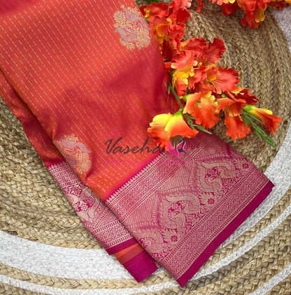 Semi Soft Silk - Orange With Pink- VVSSS036