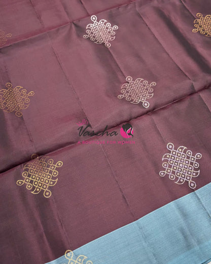 Half Mixed Soft Silk Saree - Kolam Design - Brown & Blue Shade - VVPSS077