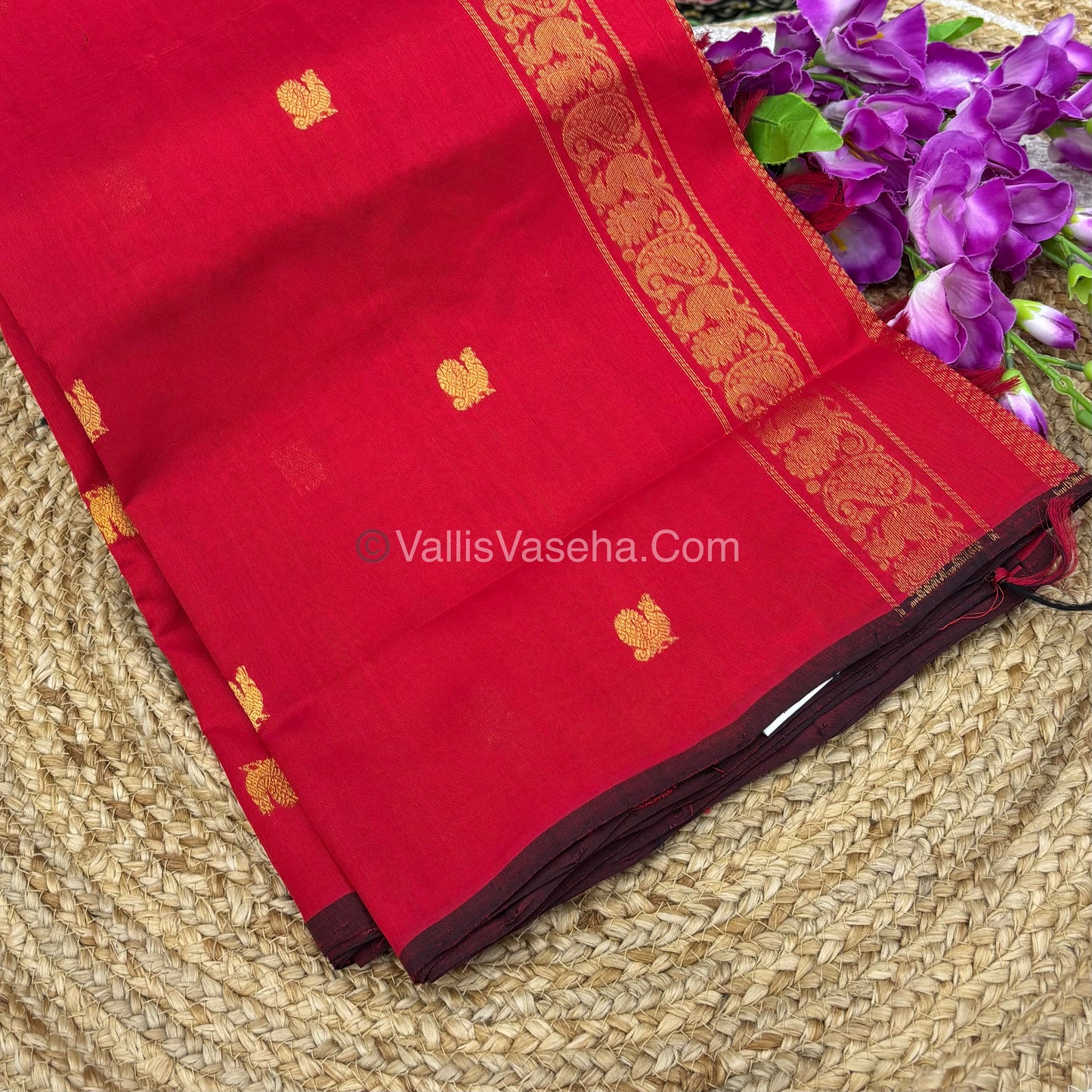 Pure Silk Cotton Saree - Red  With Brown Shade - VVPSC002