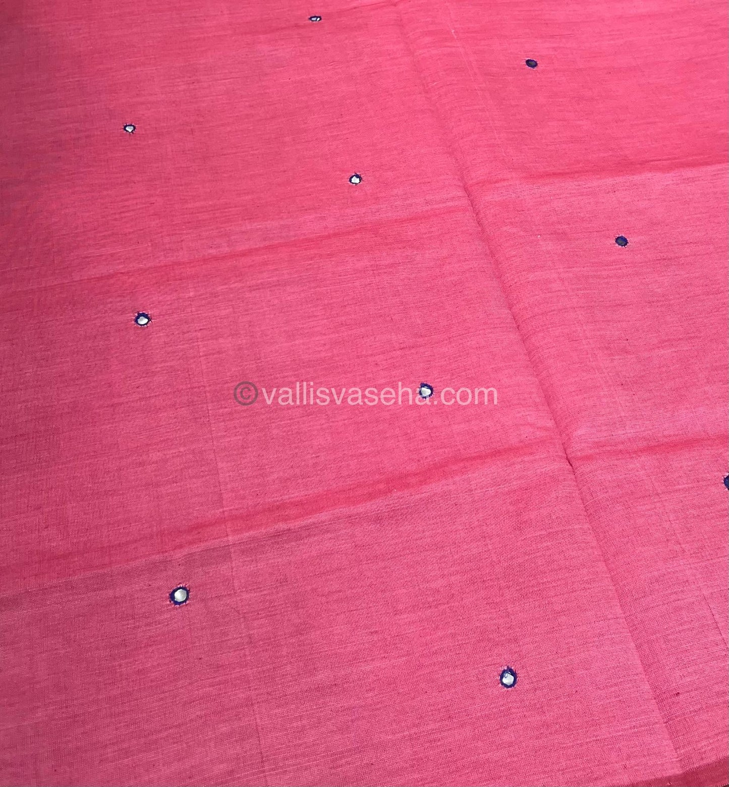 South Mixed Cotton - Mirror Work Embroidery - Pink with Blue  - VVPCM002