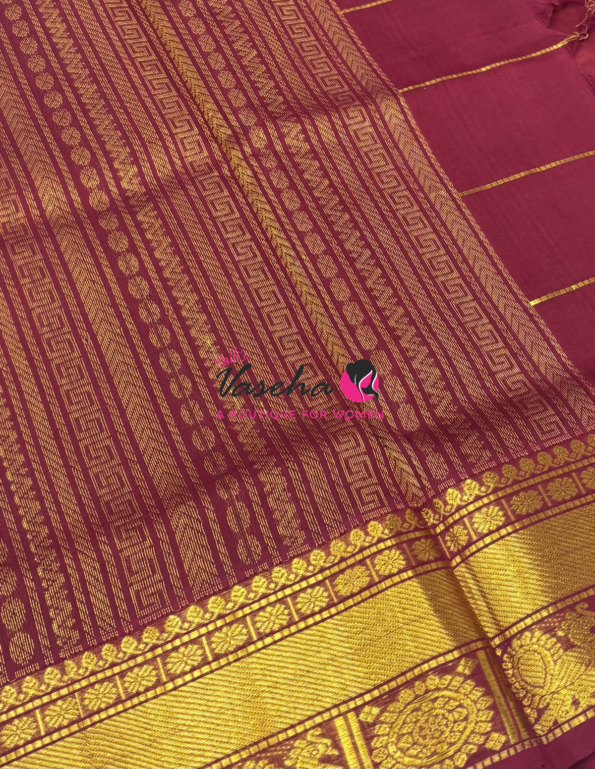 Pure Silk Cotton Saree - Mayil & Chakkaram Design - Rust Orange With Maroon Shade - VVMC001