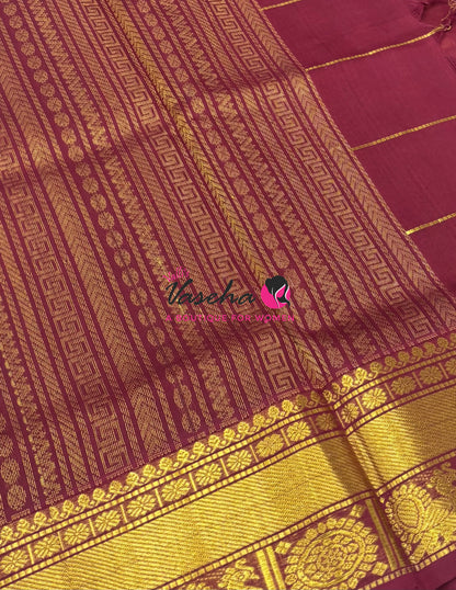 Pure Silk Cotton Saree - Mayil & Chakkaram Design - Rust Orange With Maroon Shade - VVMC001