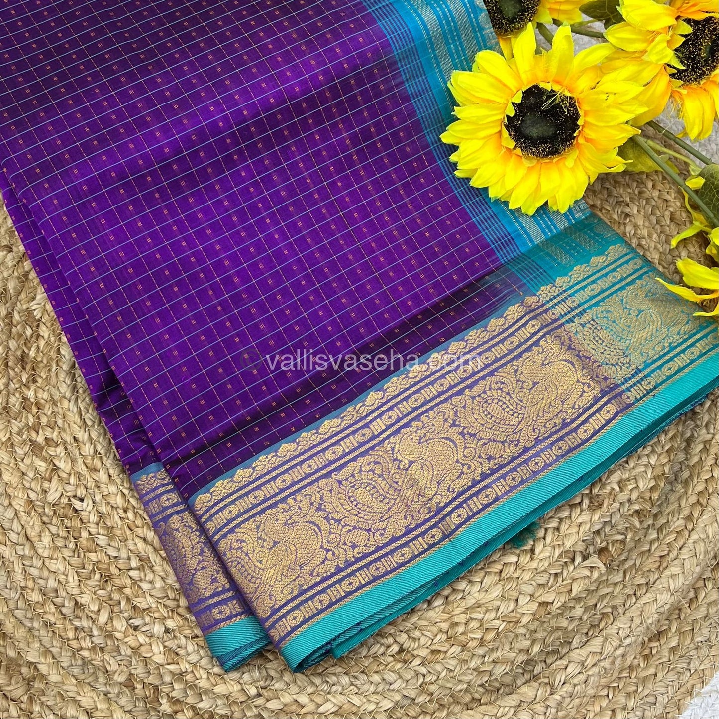 Pure Silk Cotton Saree - Blue With Blue Shade - Lakshadeepam Design - VVPLD001