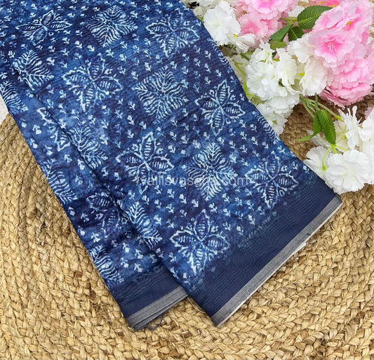 Chanderi Mixed Cotton Saree - Indigo Prints - VVCPS001