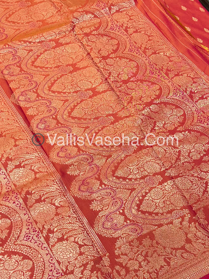 Semi Soft Silk with Border - Peachish Orange  Shade -VVSSS012