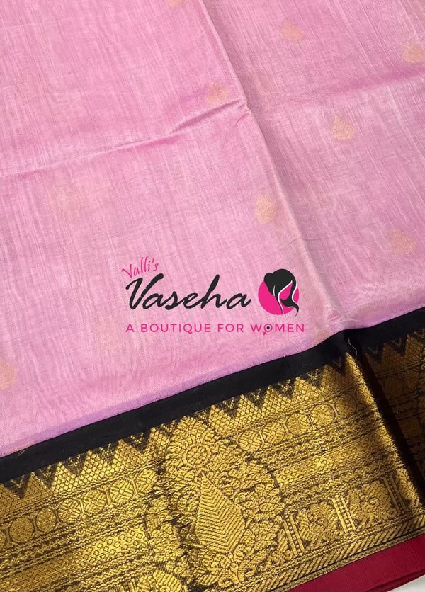 Pure Korvai Silk Cotton - Light, Pink With Black Shade VVKSC019