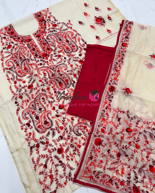 Unstitched Salwar Material | Semi Chanderi Cotton - VVUSM036