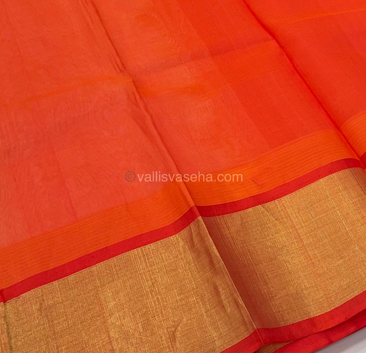 Pure Korvai Silk Cotton Saree - Half White with Orange & Pink Combo - Ganga Jamuna With Temple border - VVKSC001