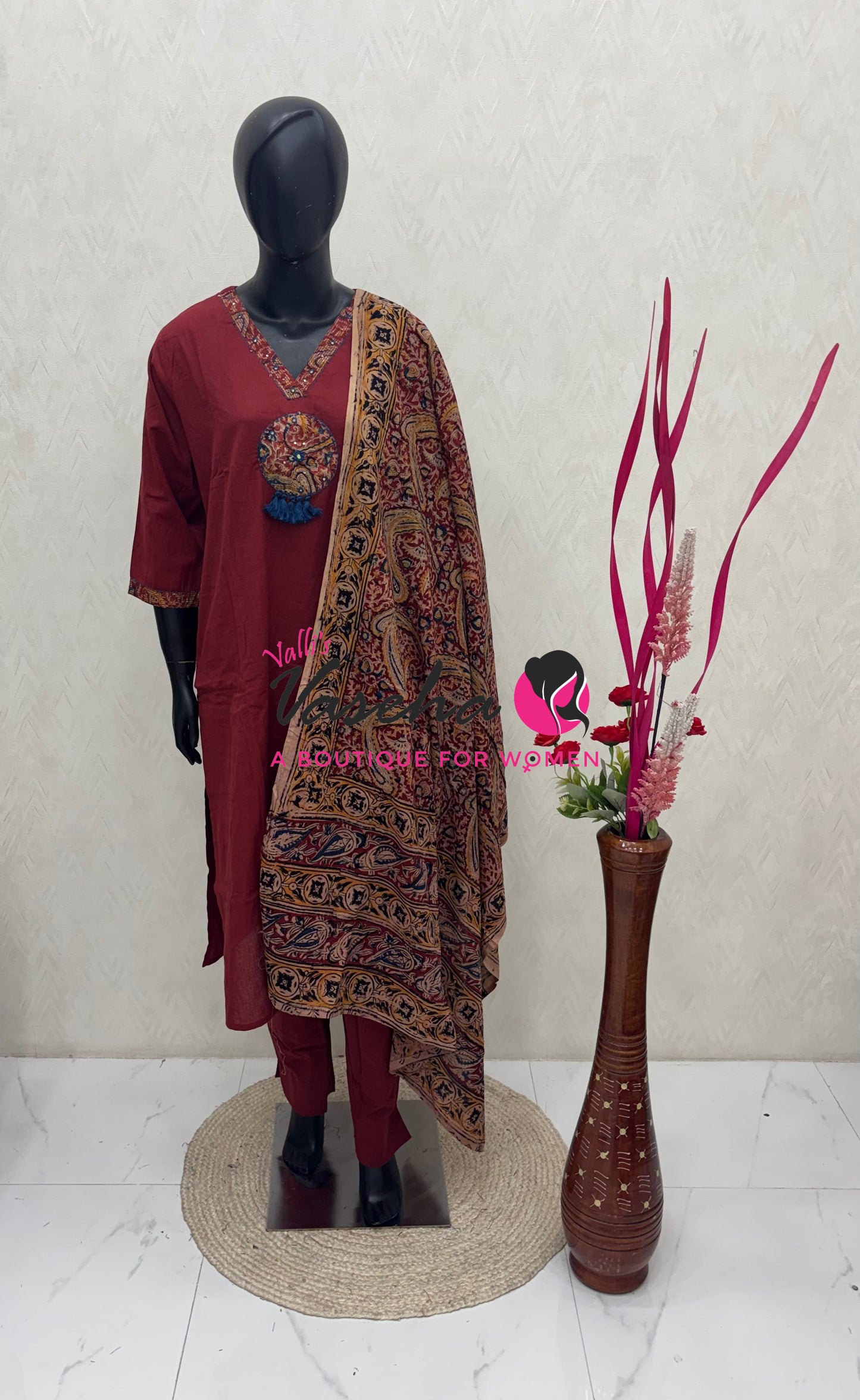 Ready Made - Pure Kalamkari Cotton - Salwar, Kameez & Duppatta(3pc)- Cotton - VVRKC001