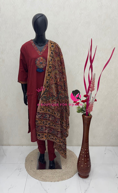 Ready Made - Pure Kalamkari Cotton - Salwar, Kameez & Duppatta(3pc)- Cotton - VVRKC001
