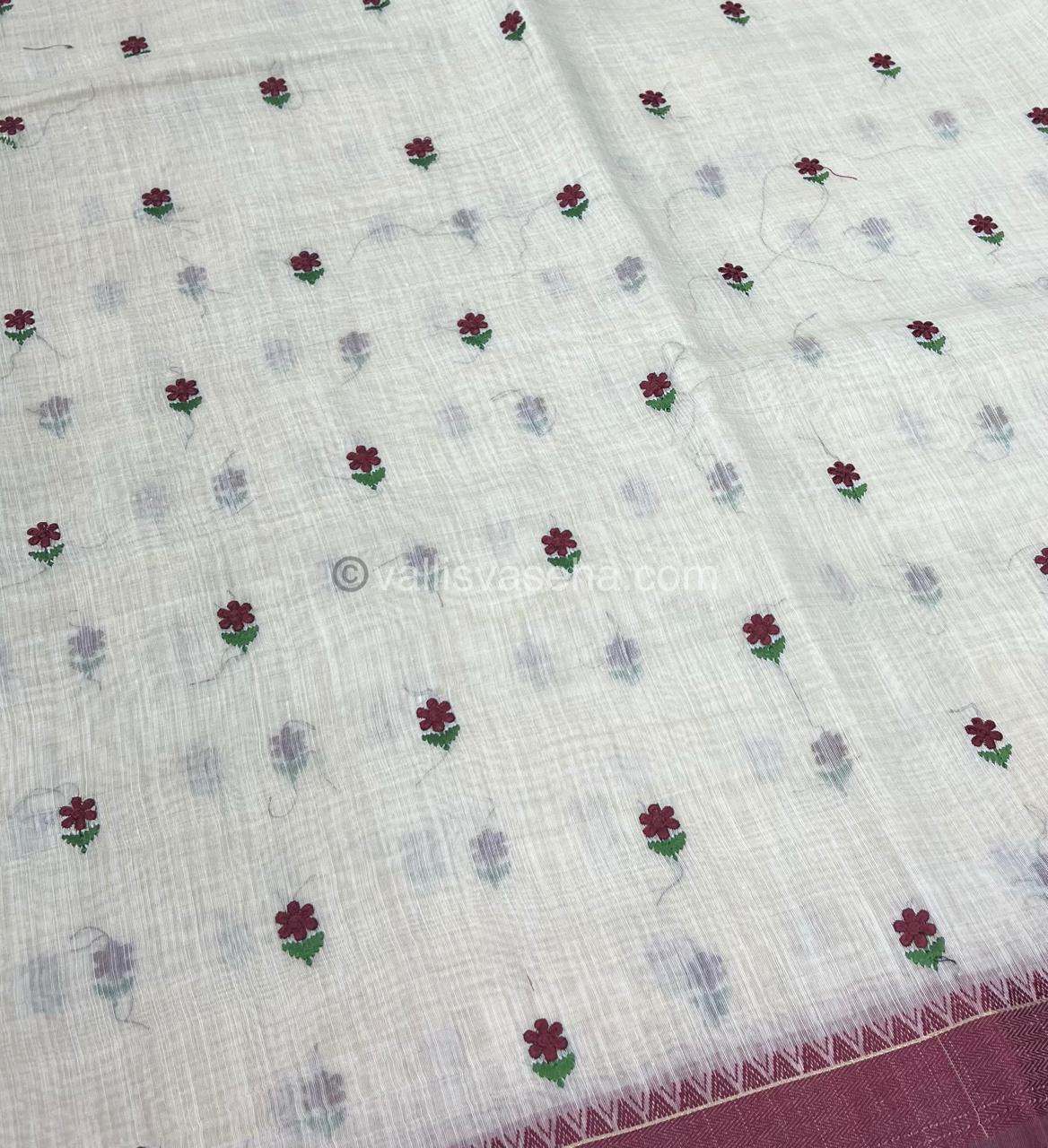 Semi Tussar Embroidery - Cream with Merun Combo - VVSTE001