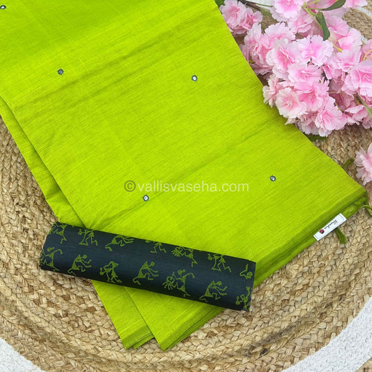 South Mixed Cotton - Mirror Work Embroidery - Green with Grey - VVPCM002
