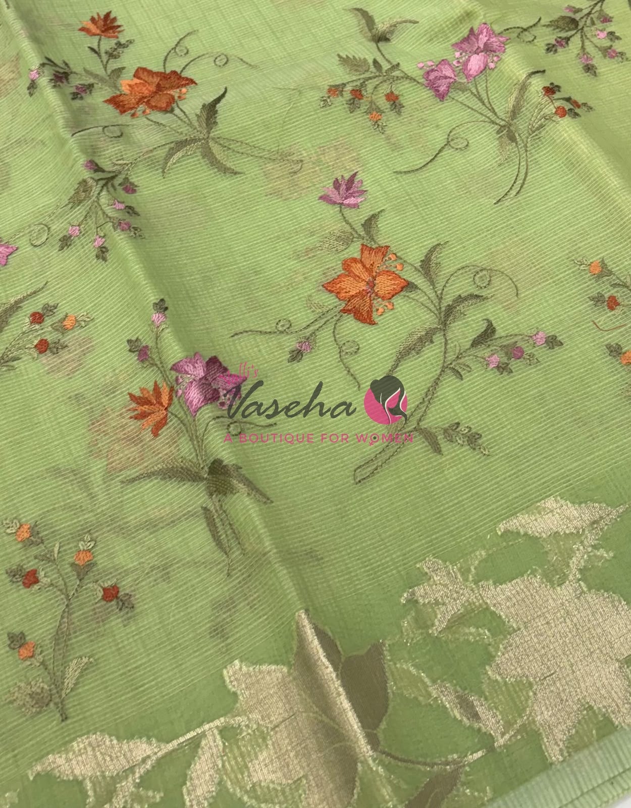 Kota Saree - Embroidery Weaving - Green Shade - VVKES001