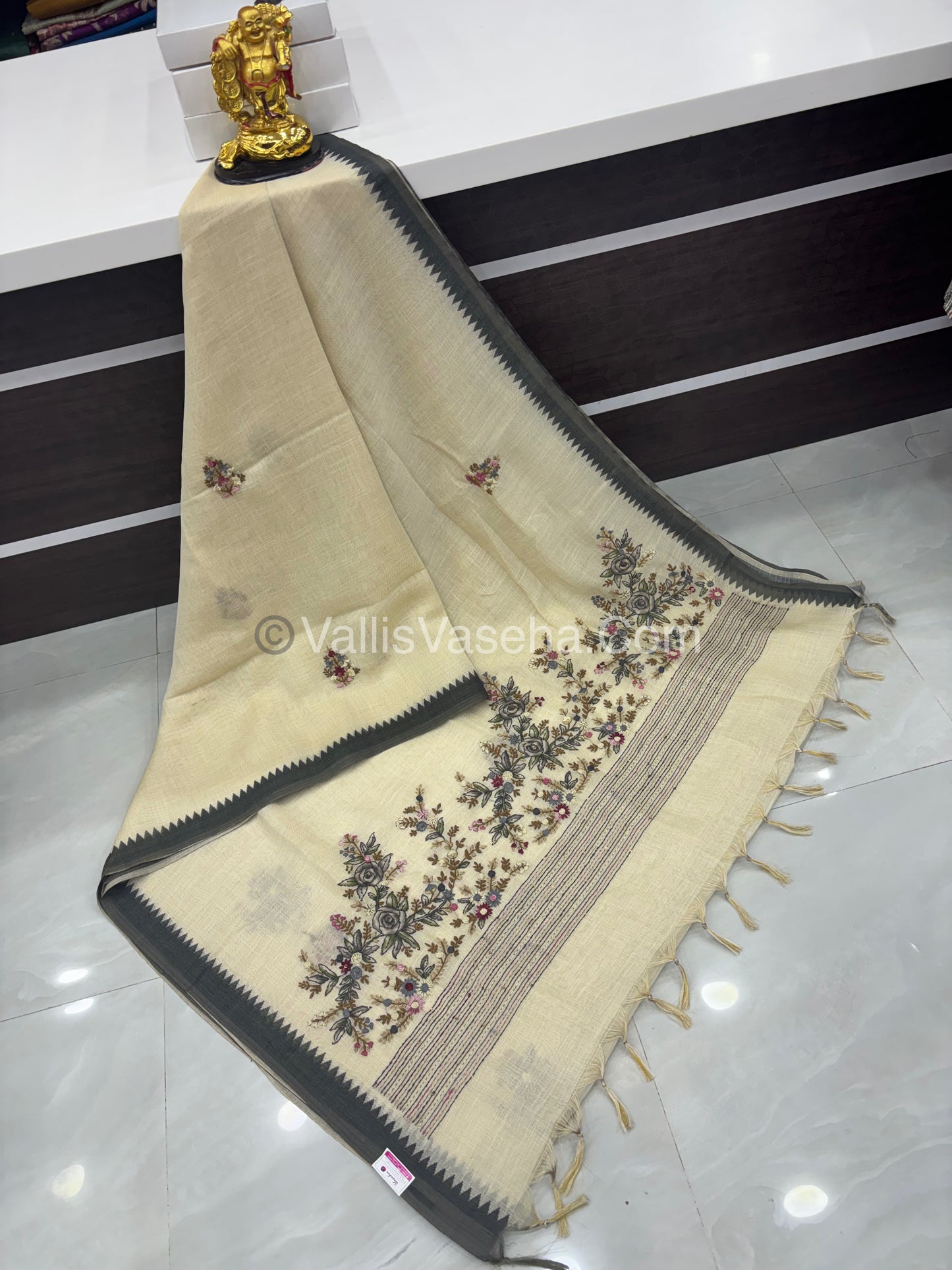 French Knot - Tissue Saree - Cream With Grey Shade - VVLFN007