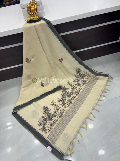 French Knot - Tissue Saree - Cream With Grey Shade - VVLFN007