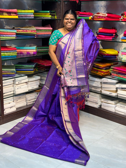 Semi Raw Silk - Paithani Design Weaving - Violetish Purple Shade - VVRS005