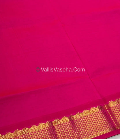 Semi Silk Cotton Saree - Green With Pink Shade - VVSSC004
