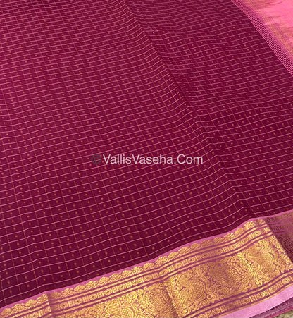Pure Silk Cotton Saree - Maroon With Pink - Lakshadeepam Design - VVPLD001