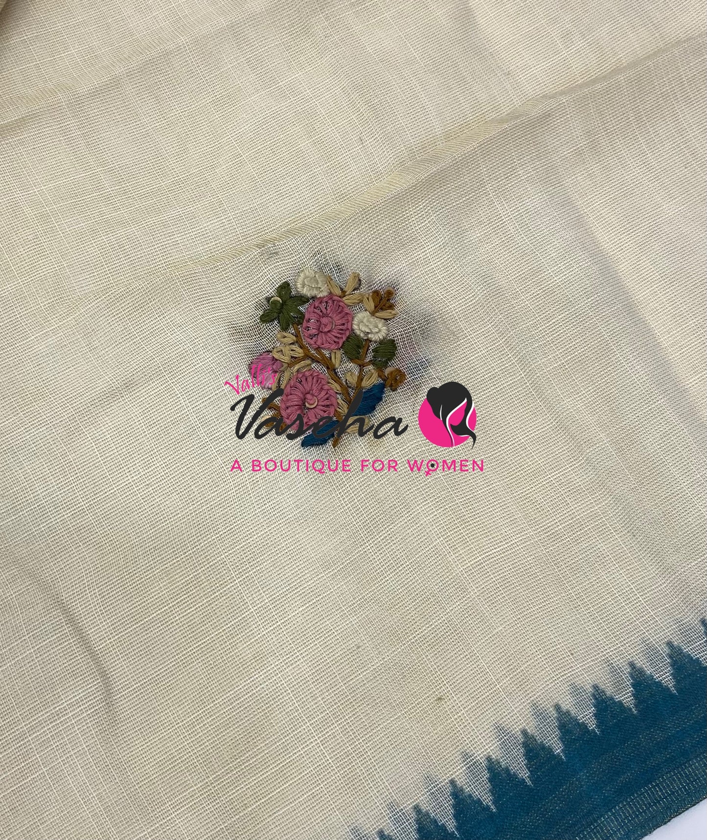 French Knot - Tissue Saree - Cream With Blue Shade - VVLFN022