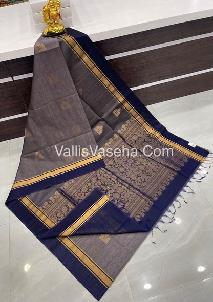 Kora Silk Saree - SICO - Grey With Blue Shade  - VVKS002