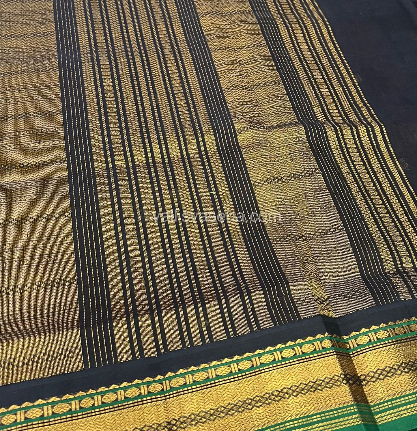 Pure Korvai Silk Cotton Saree - Peach with Green & Black - VVKSC004