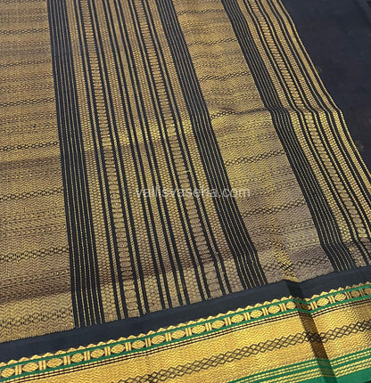 Pure Korvai Silk Cotton Saree - Peach with Green & Black - VVKSC004