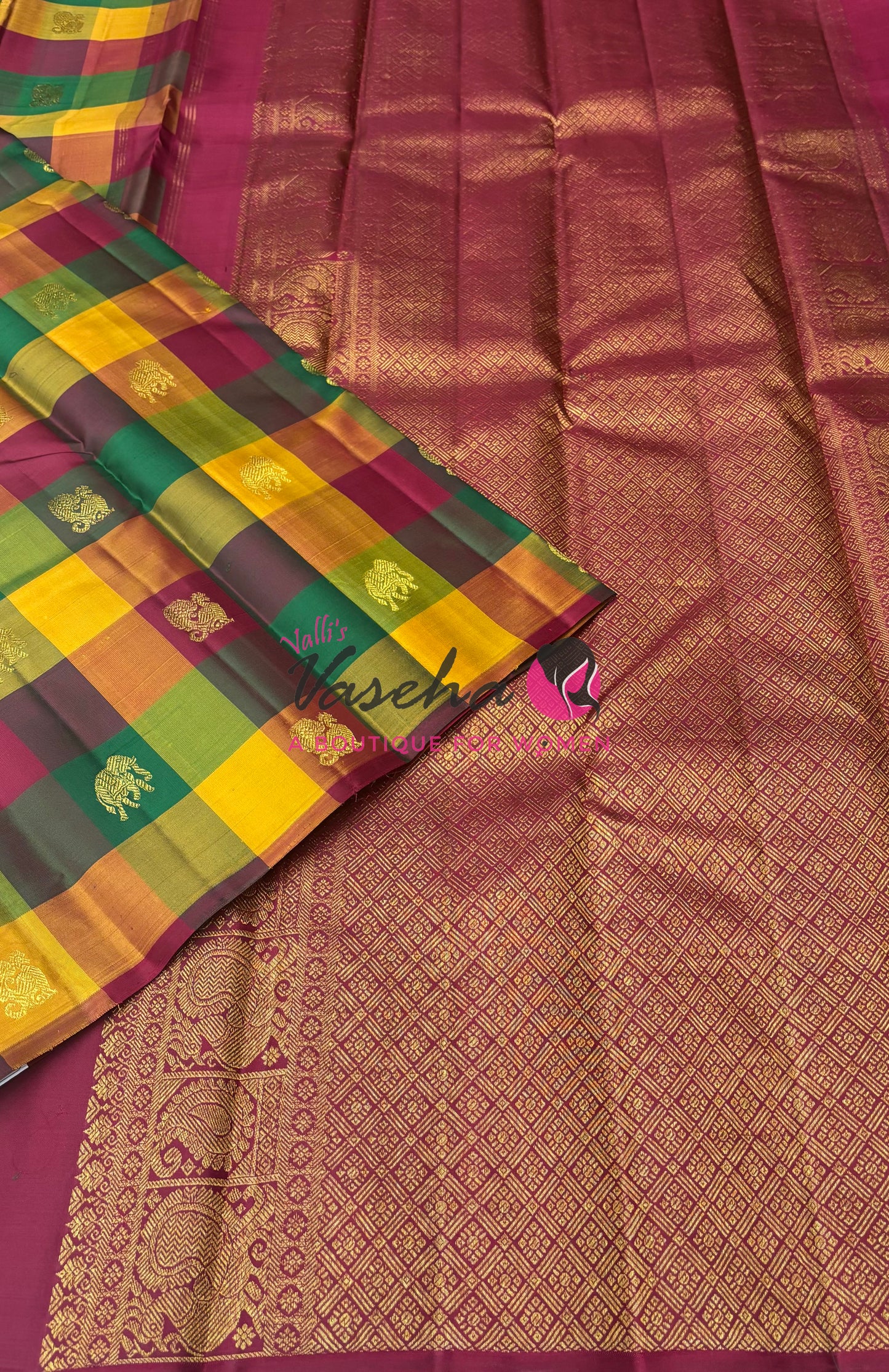 Pure Kanchipuram Silk Saree - Pazhum Pazhamum Checks - VVPS017