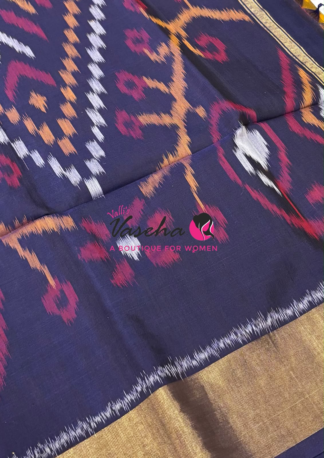Pochampally Silk Cotton Saree - Mustard Yellow & Blue Shade - VVPPS001