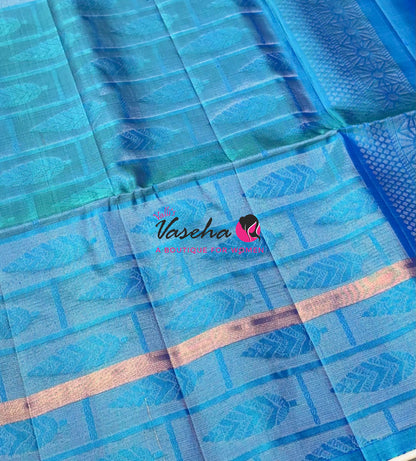 Pure Soft Silk Saree  - Dual Tone Purple With Blue - VVPSS093