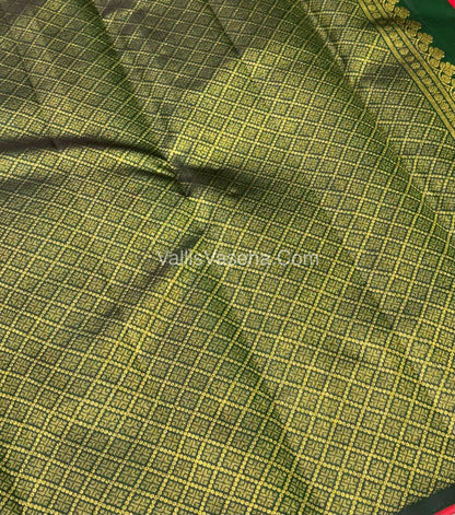 Pure Kanchipuram Silk Saree - Borderless - Reddish peach with Green - VVPS043