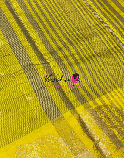 Semi Tussar Silk Saree | Lemon Yellow Shade |VVSTS060