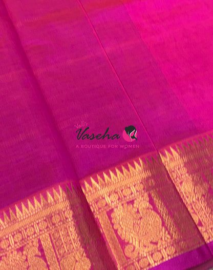 Pure Silk Cotton Saree - Mayil & Chakkaram Design - Blue With Pink  Shade -VVMC003