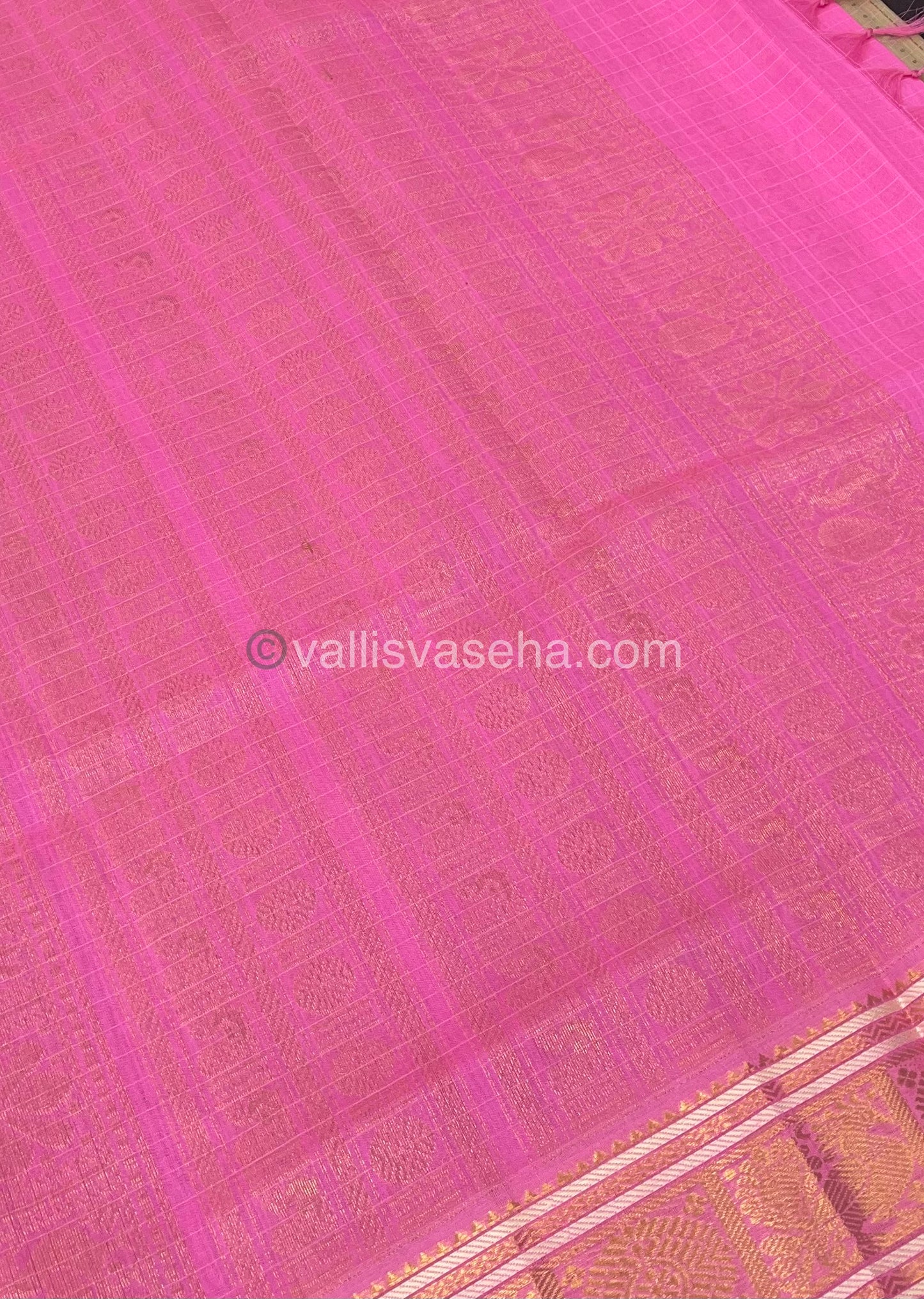 Pure Silk Cotton Saree - Cream With Pink Shade - Lakshadeepam Design - VVPLD001