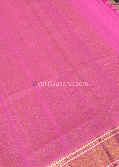 Pure Silk Cotton Saree - Cream With Pink Shade - Lakshadeepam Design - VVPLD001