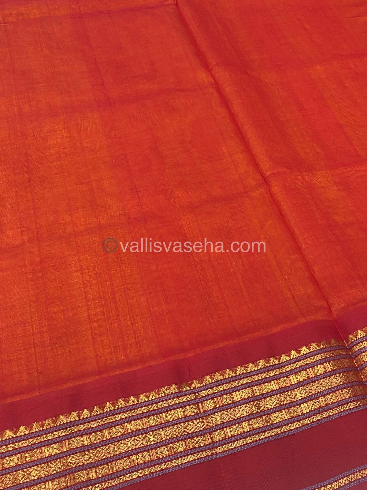 Pure Korvai Silk Cotton Saree - Yellow  with Red - Retta Petta border - VVKSC004