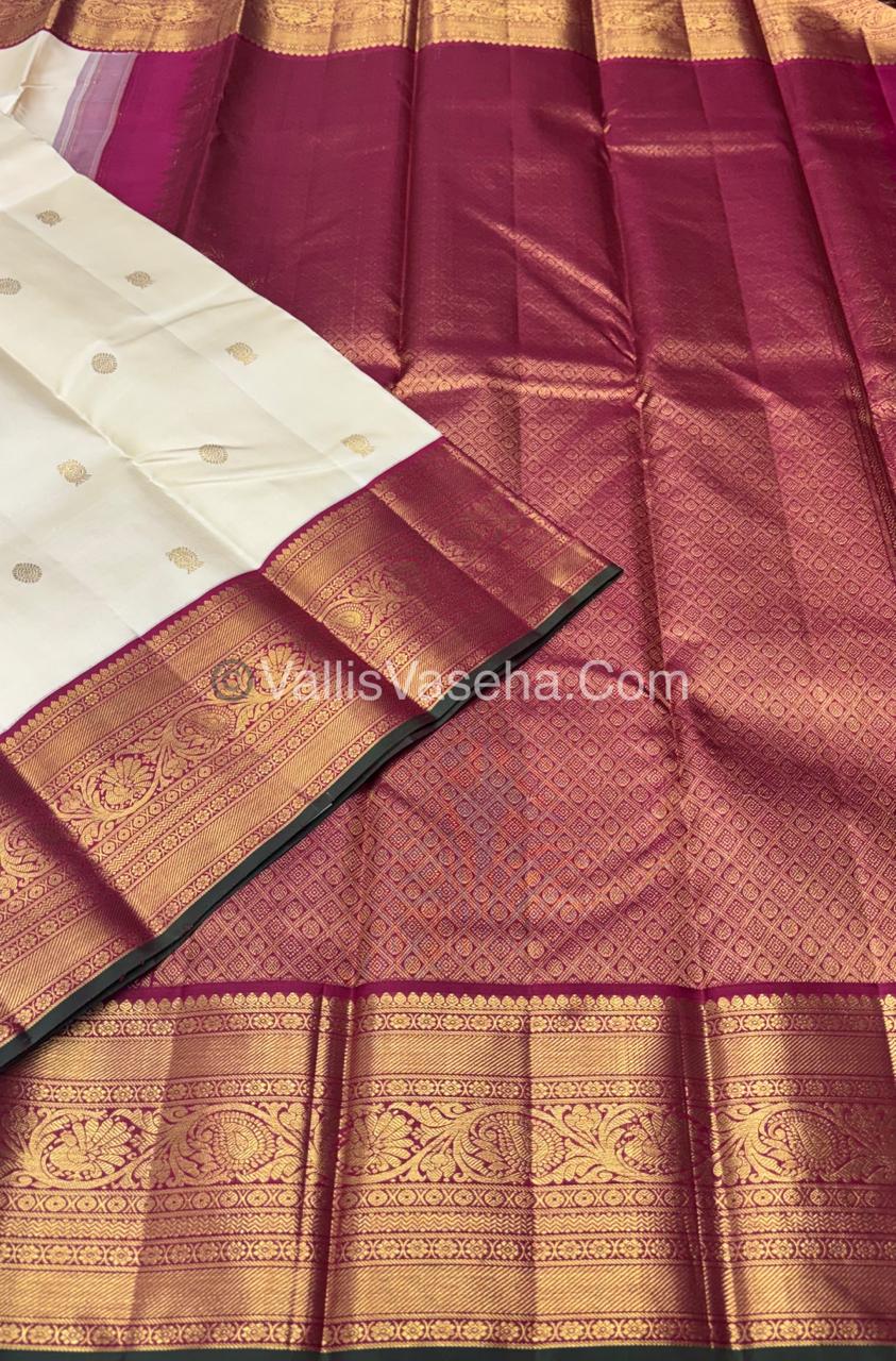 Pure Vintage Korvai Kanchipuram Silk Saree - Cream & Maroon Combo - VVPS038