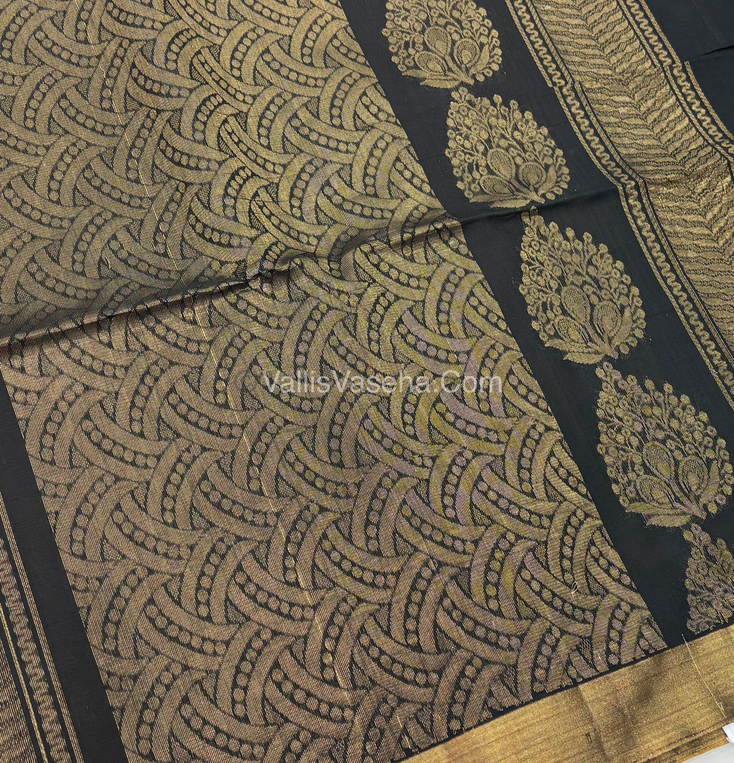 Kora Silk Saree - SICO -  Mustard Yellow With Black Shade  - VVKS002