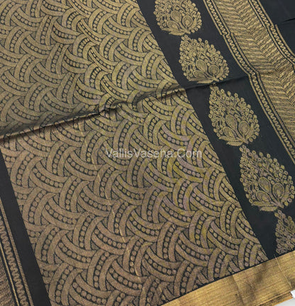 Kora Silk Saree - SICO -  Mustard Yellow With Black Shade  - VVKS002